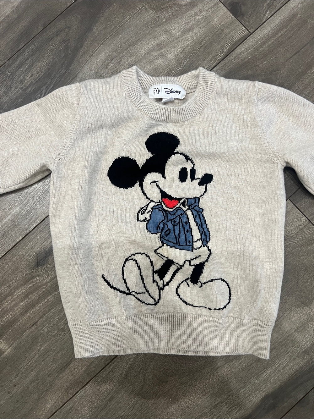 GAP Cream Kids Sweater with Mickey Mouse in Blue Jacket